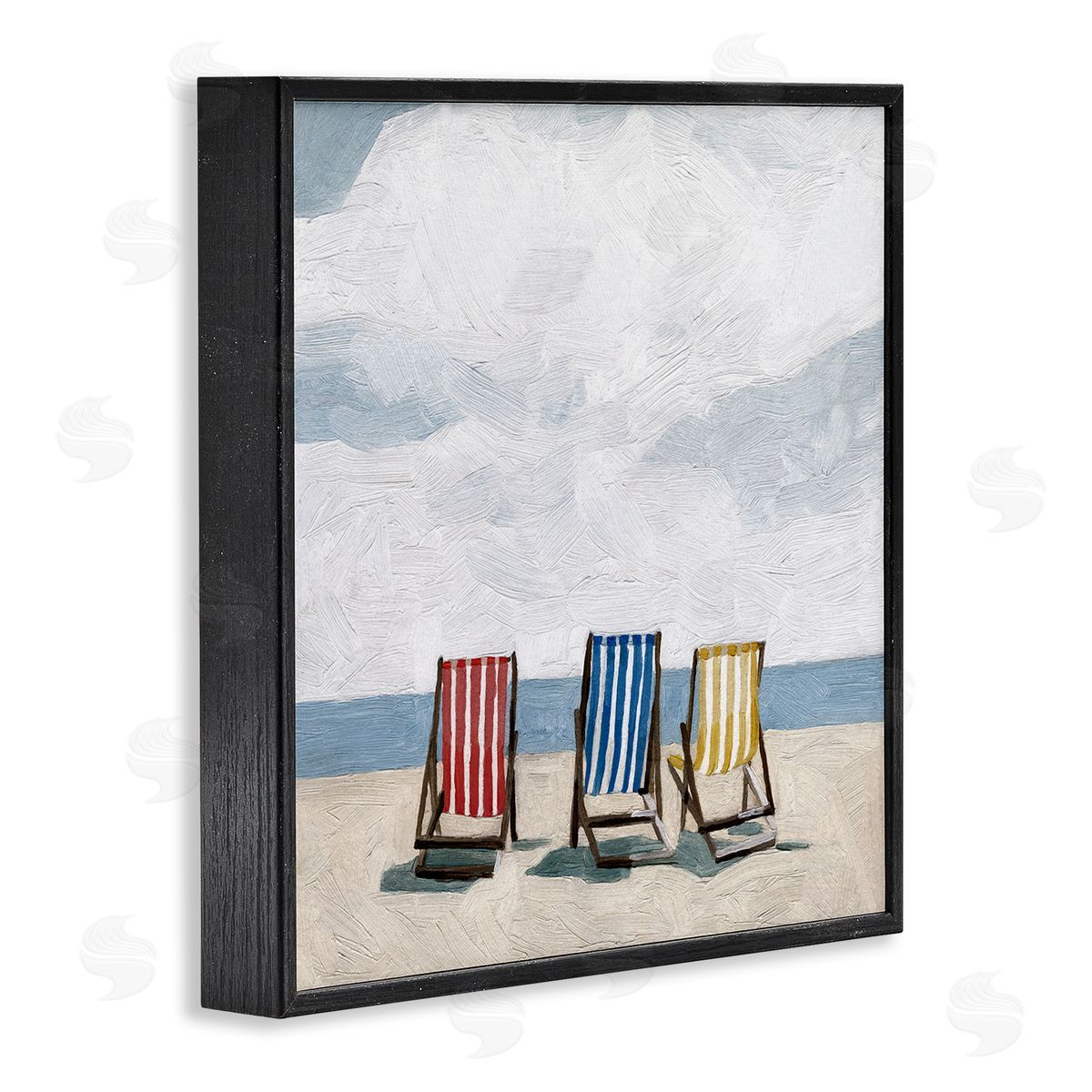 Emma Scarvey Beach Chairs Coastal Cloudy Shore Black Framed Glicee Wall Art Print