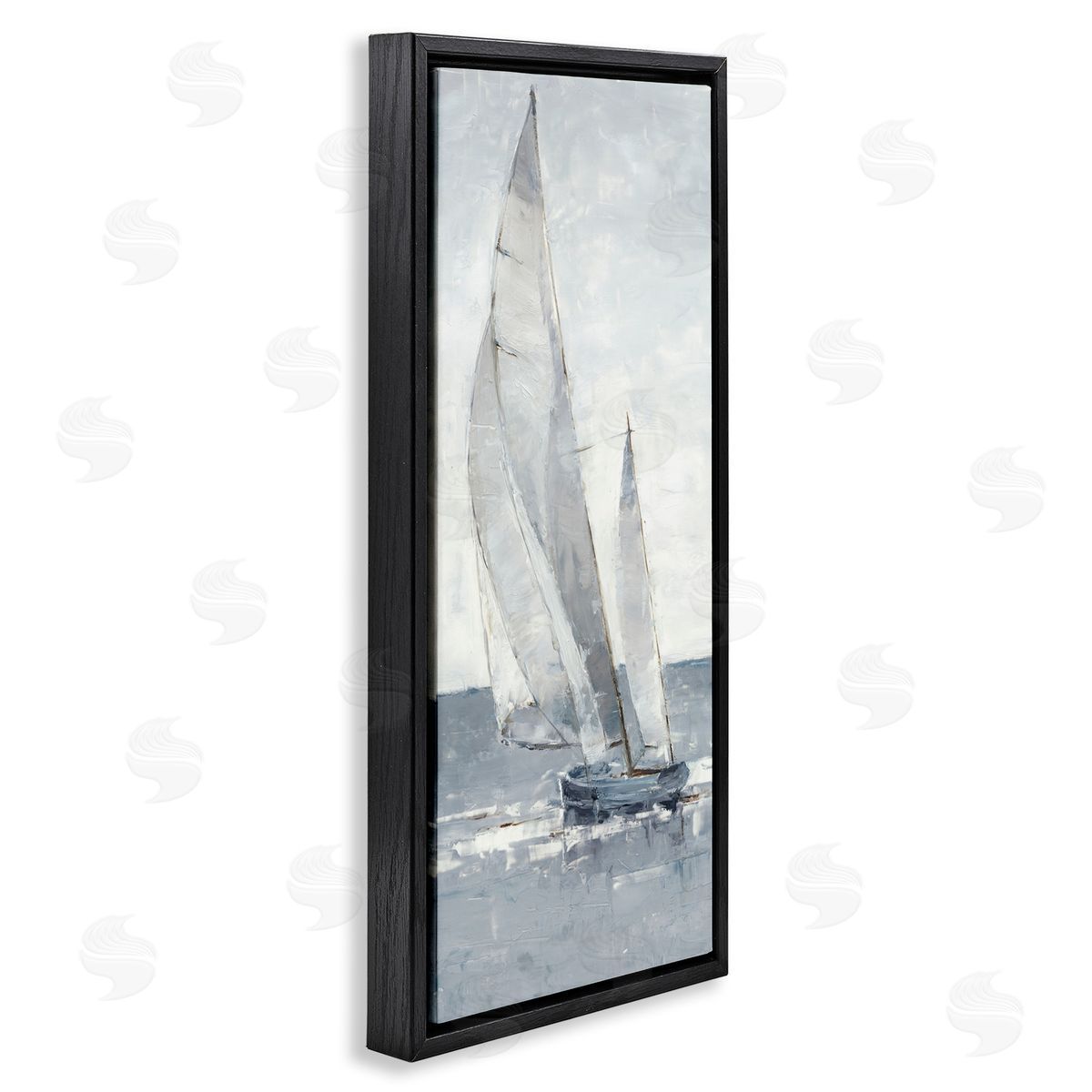 Grey Sailboat Nautical Abstraction Black Floating Frame Canvas Wall Art, Home Decor by Ethan Harper