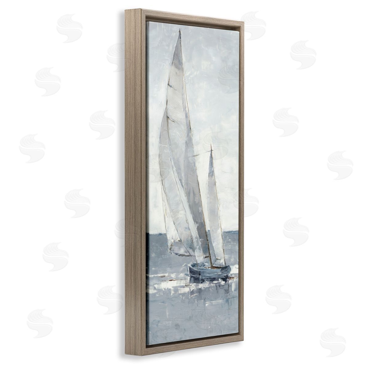 Grey Sailboat Nautical Abstraction Brown Floating Frame Canvas Wall Art, Home Decor by Ethan Harper