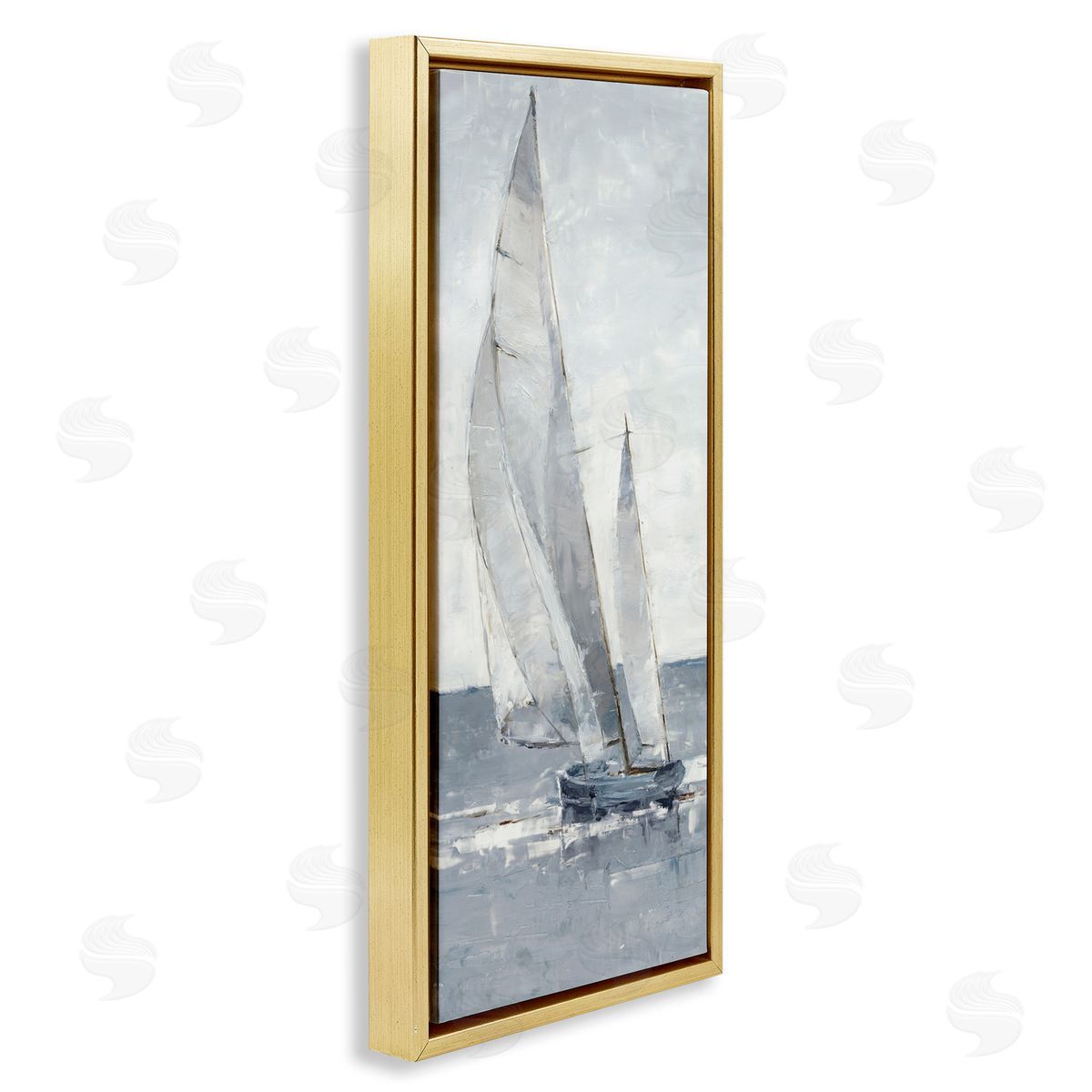 Grey Sailboat Nautical Abstraction Gold Floating Frame Canvas Wall Art, Home Decor by Ethan Harper