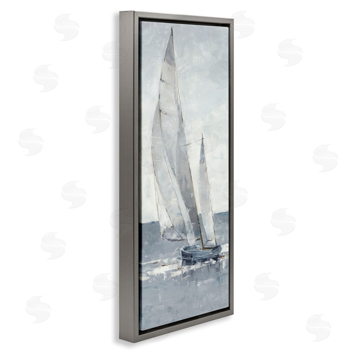 Grey Sailboat Nautical Abstraction Grey Floating Frame Canvas Wall Art, Home Decor by Ethan Harper