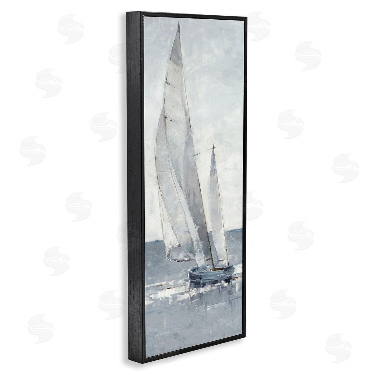 Grey Sailboat Nautical Abstraction Black Frame Print Wall Art, Home Decor by Ethan Harper