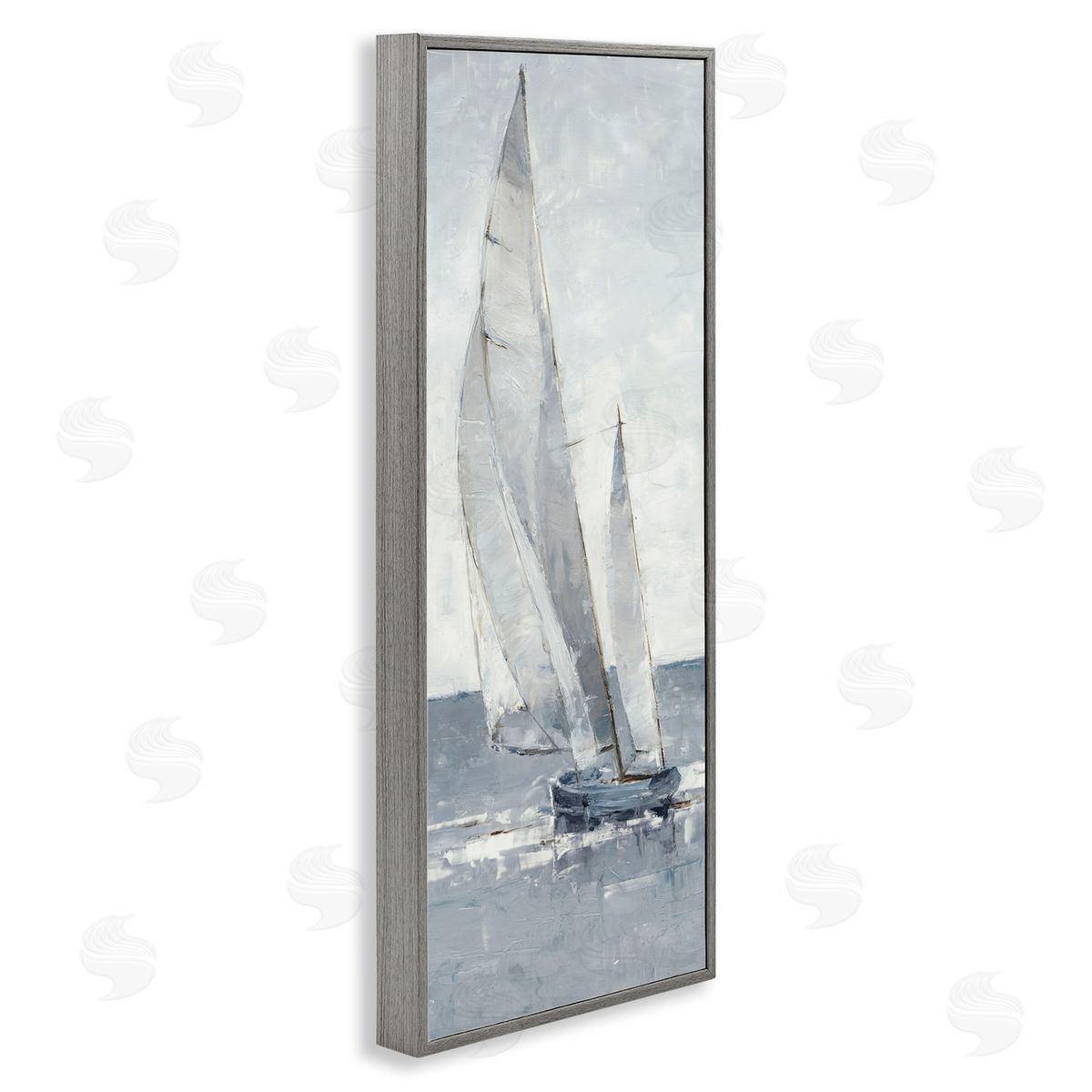 Grey Sailboat Nautical Abstraction Grey Frame Print Wall Art, Home Decor by Ethan Harper