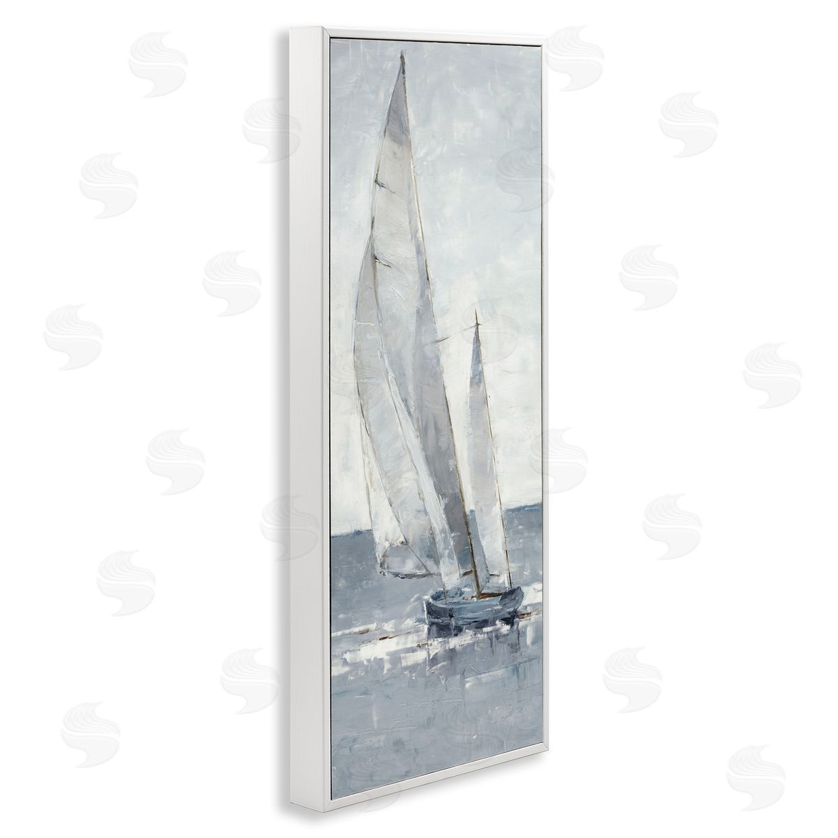 Grey Sailboat Nautical Abstraction White Frame Print Wall Art, Home Decor by Ethan Harper