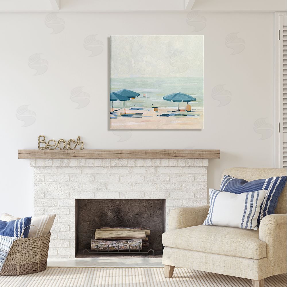 Emma Scarvey Abstract Beach Umbrellas on Shore Canvas Wall Art in Room