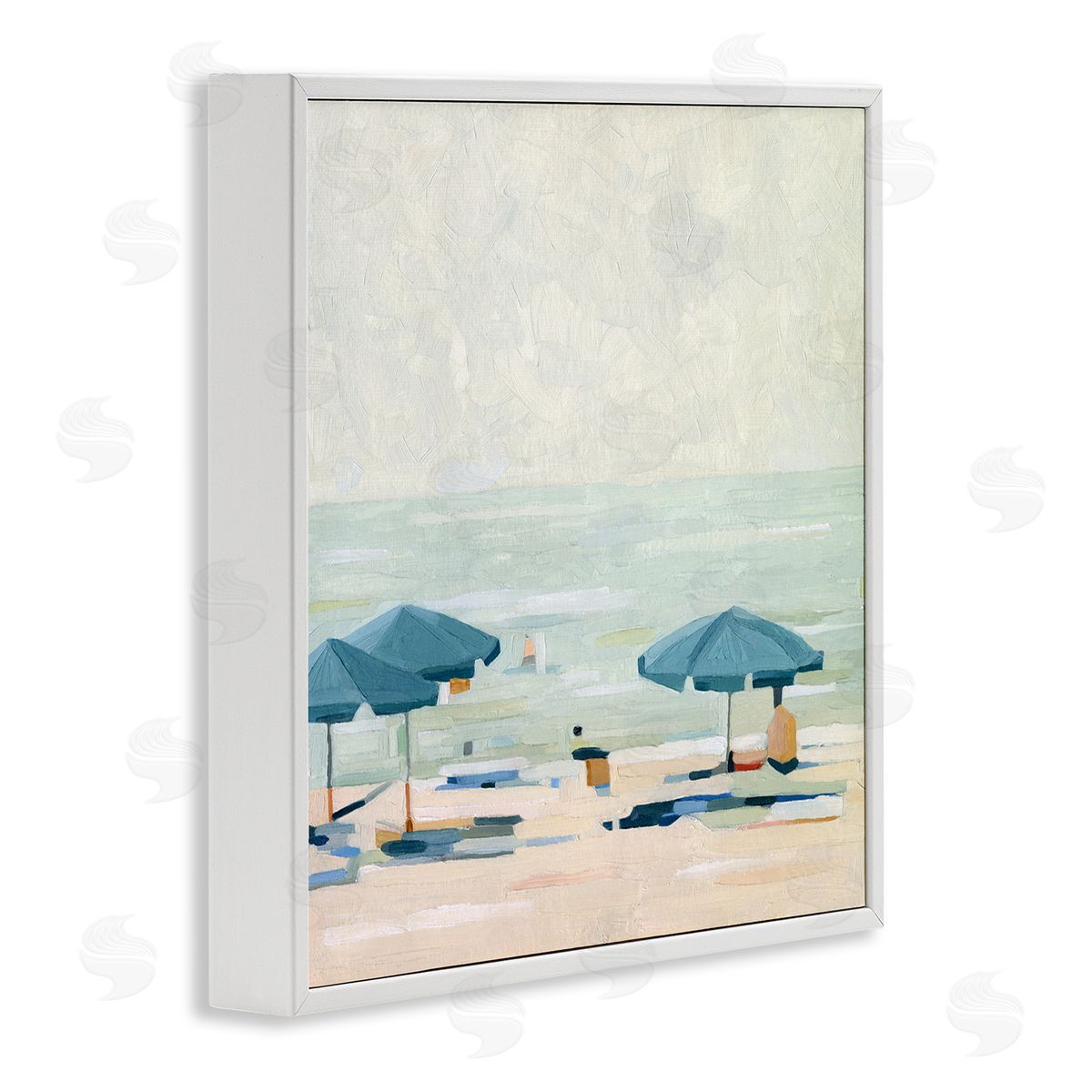 Emma Scarvey Abstract Beach Umbrellas on Shore White Framed Glicee Wall Art Print