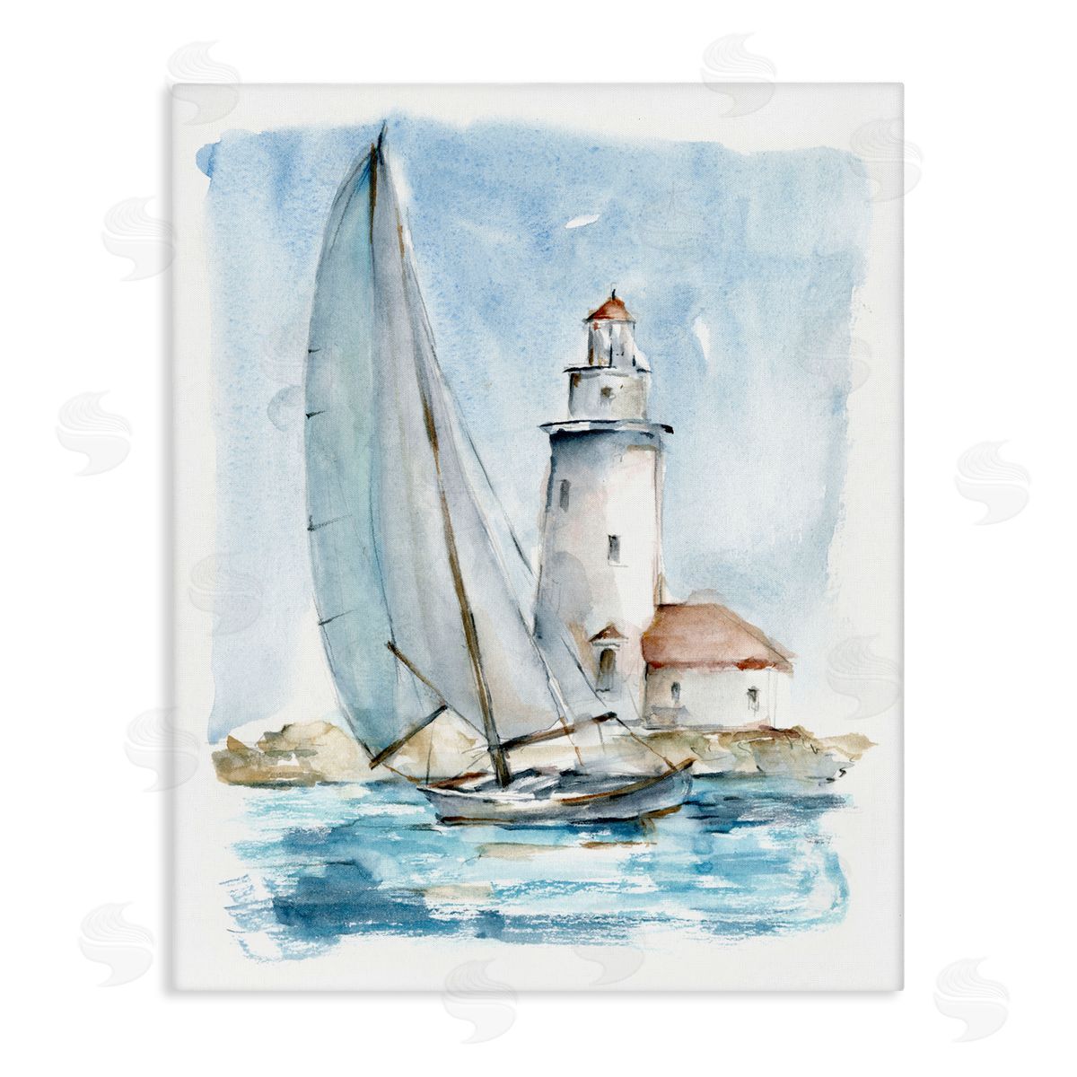 Nautical Sailboat & Lighthouse Canvas Wall Art, Home Decor by Ethan Harper