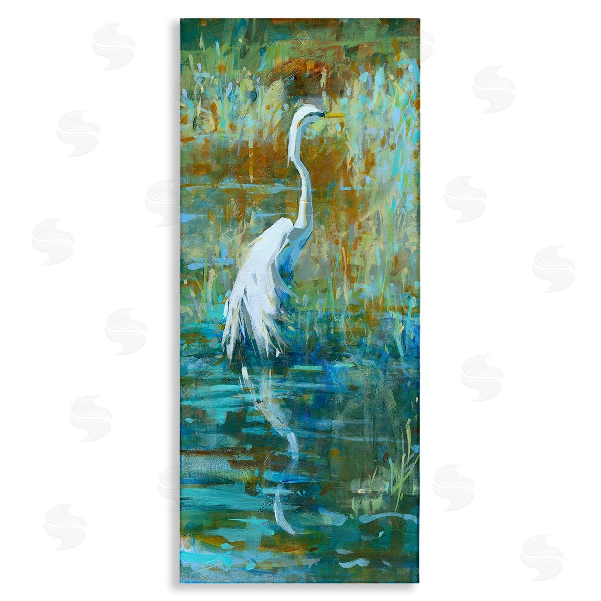 Kathleen Broaderick Egret Bird Swimming Pond Nature  Stretched Canvas Wall Art Print