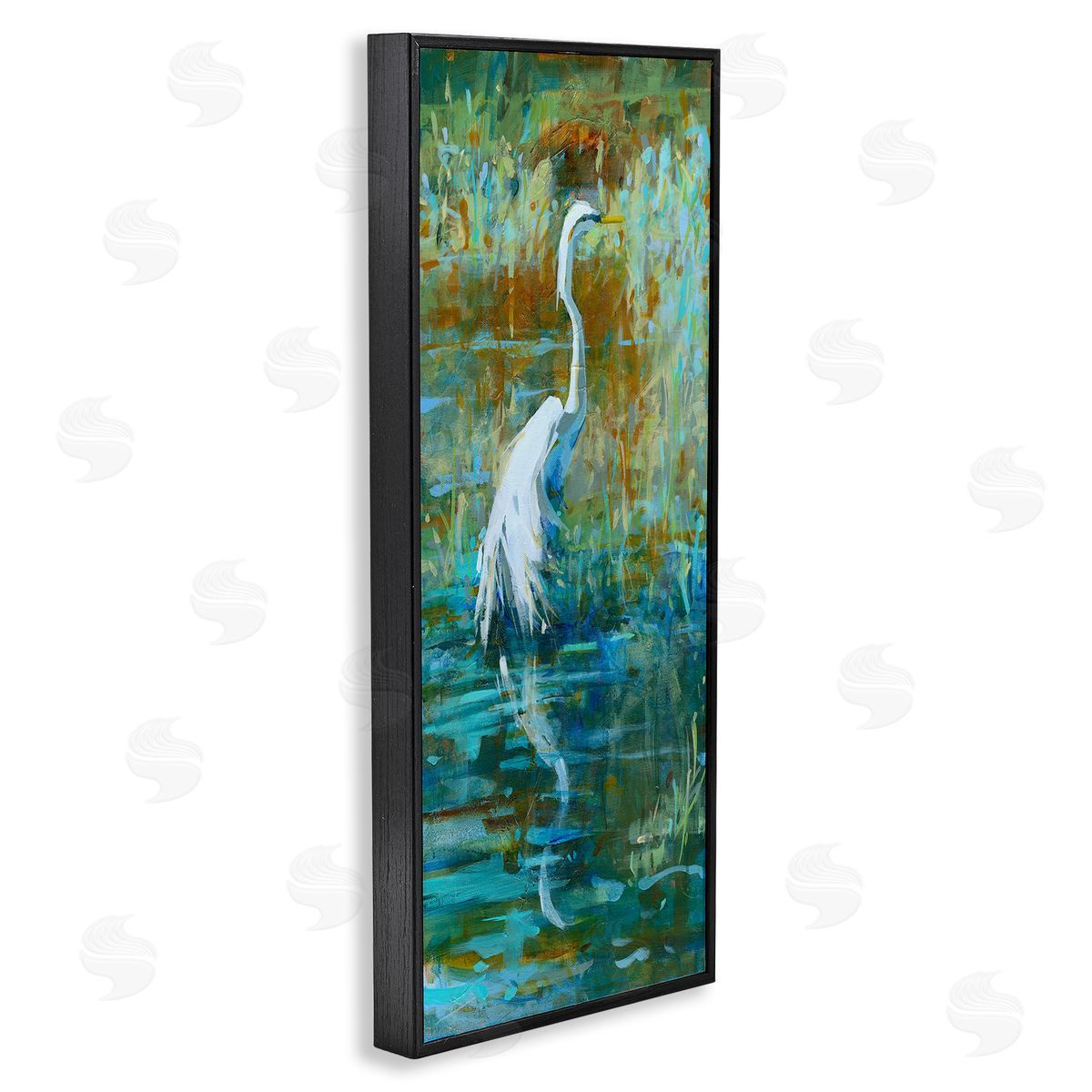 Kathleen Broaderick Egret Bird Swimming Pond Nature  Black Framed Glicee Wall Art Print