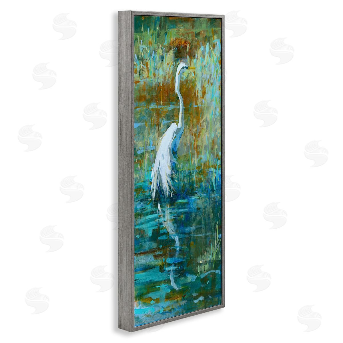 Kathleen Broaderick Egret Bird Swimming Pond Nature  Gray Framed Glicee Wall Art Print