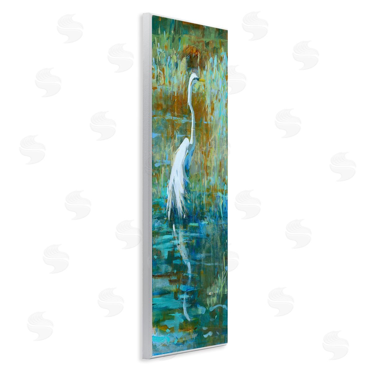Kathleen Broaderick Egret Bird Swimming Pond Nature  Wooden Wall Plaque Art Print