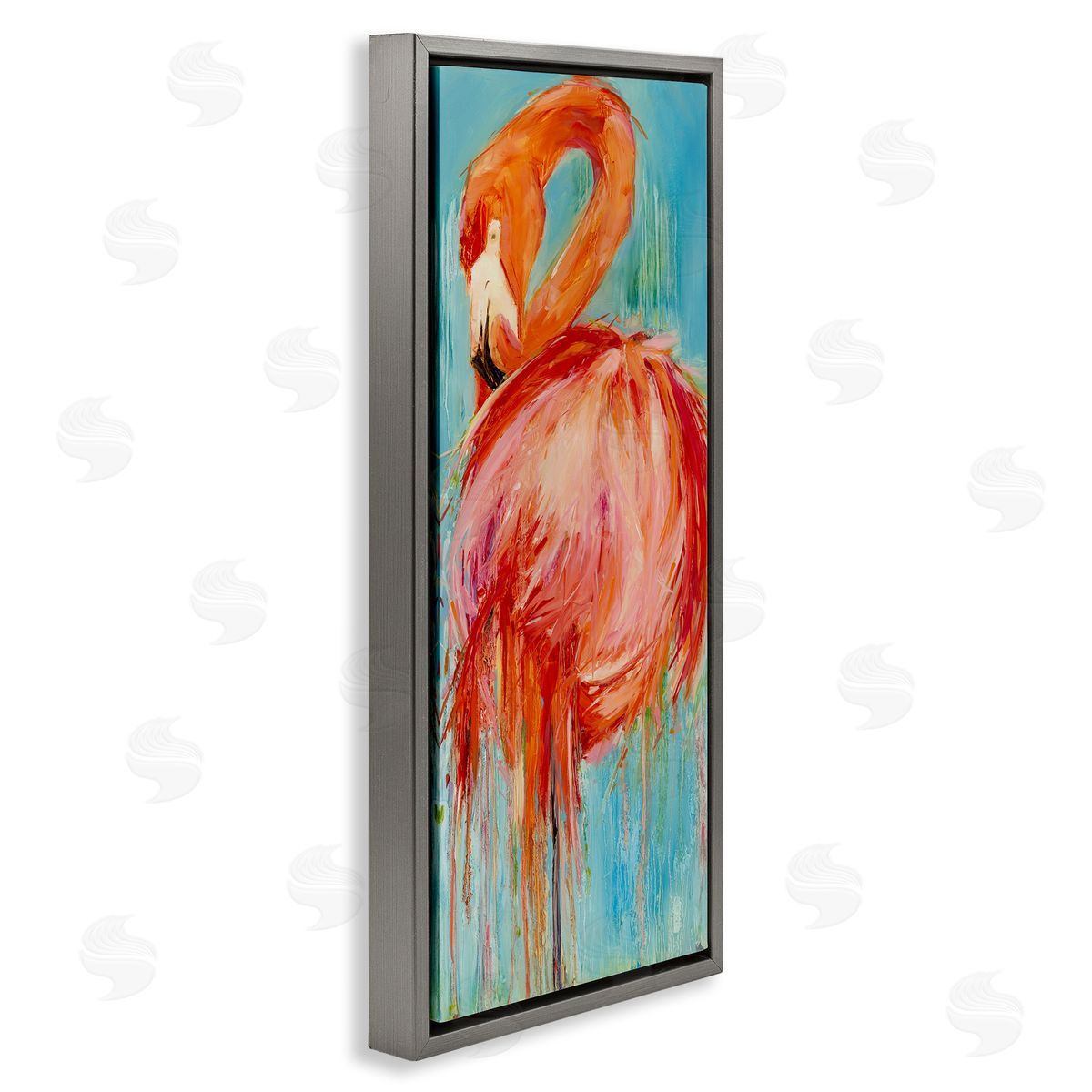 Bold Abstract Flamingo Painting Grey Floating Frame Canvas Wall Art, Home Decor by Kathleen Broaderick
