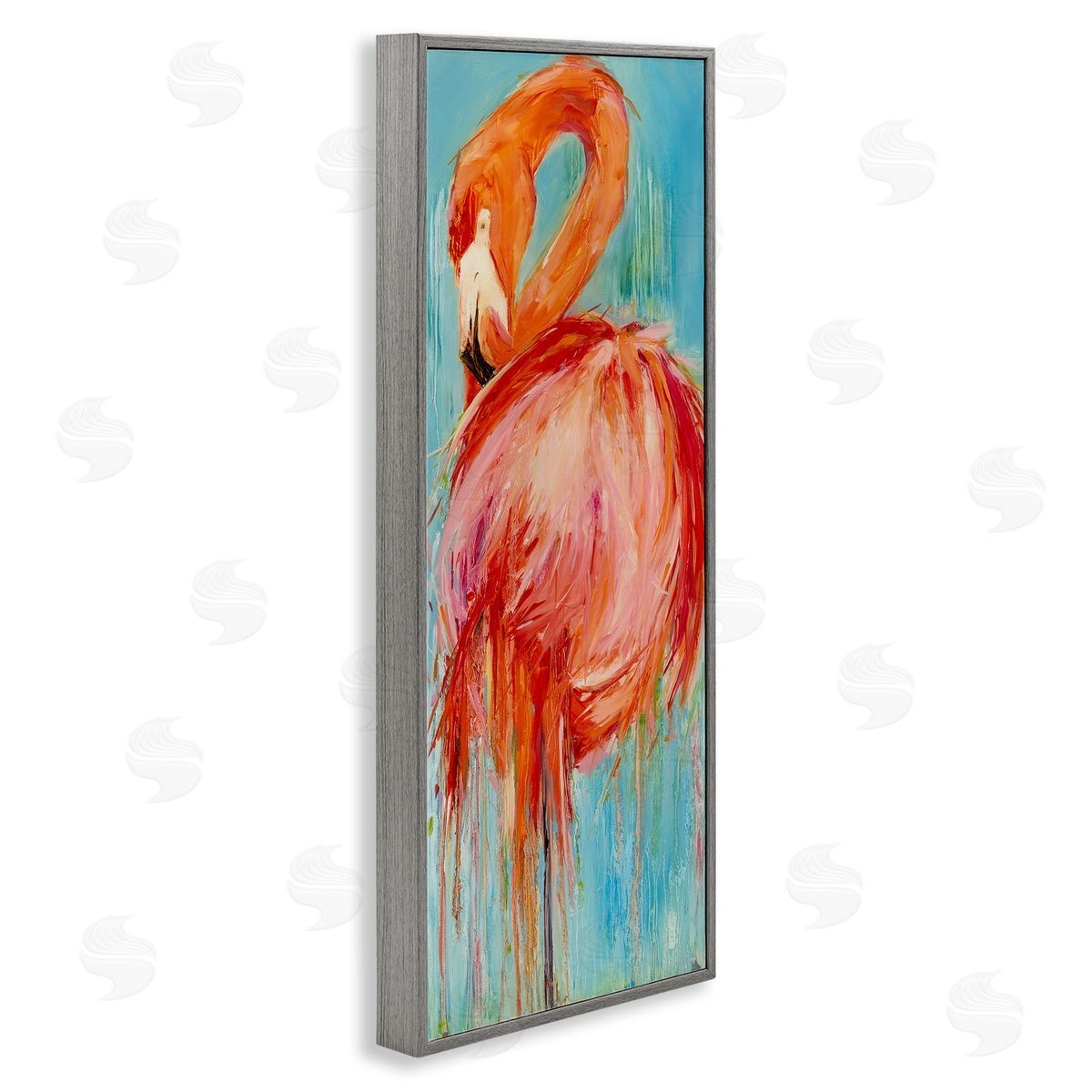 Bold Abstract Flamingo Painting Grey Frame Print Wall Art, Home Decor by Kathleen Broaderick