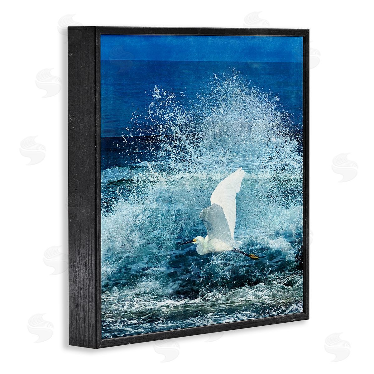 Christine Zalewski Egret Flying Waves Splashing Black Framed Glicee Wall Art Print