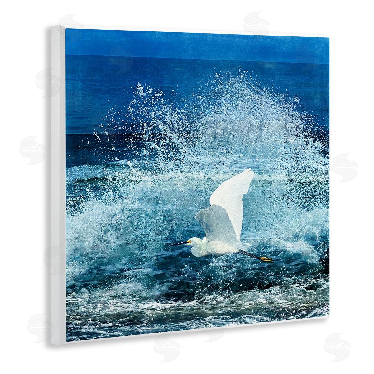 Christine Zalewski Egret Flying Waves Splashing Wooden Wall Plaque Art Print