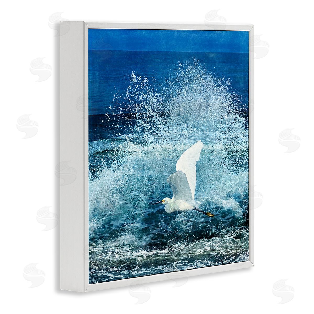 Christine Zalewski Egret Flying Waves Splashing White Framed Glicee Wall Art Print
