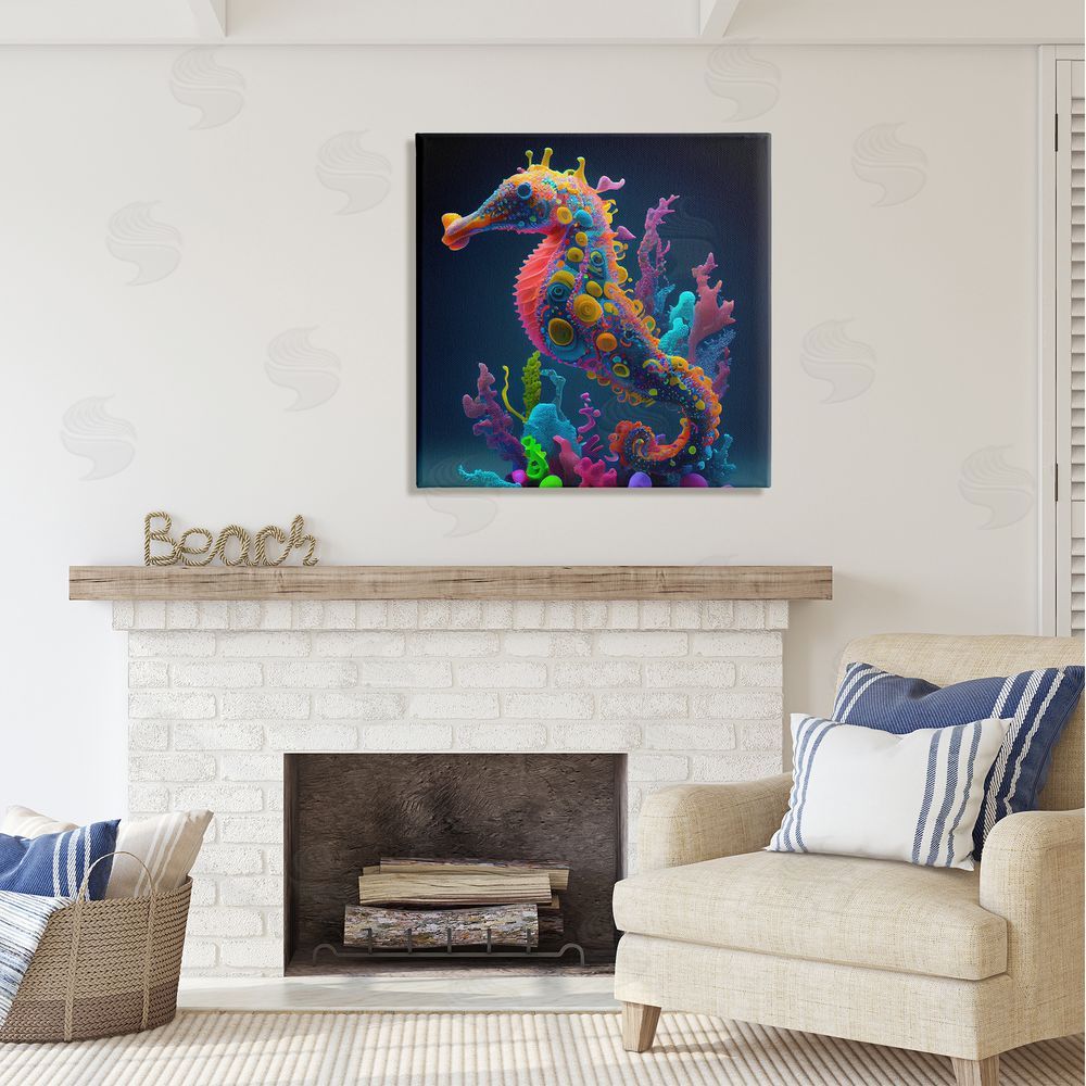 CyberGeek Design Abstract Seahorse Vivid Hues Canvas Wall Art in Room