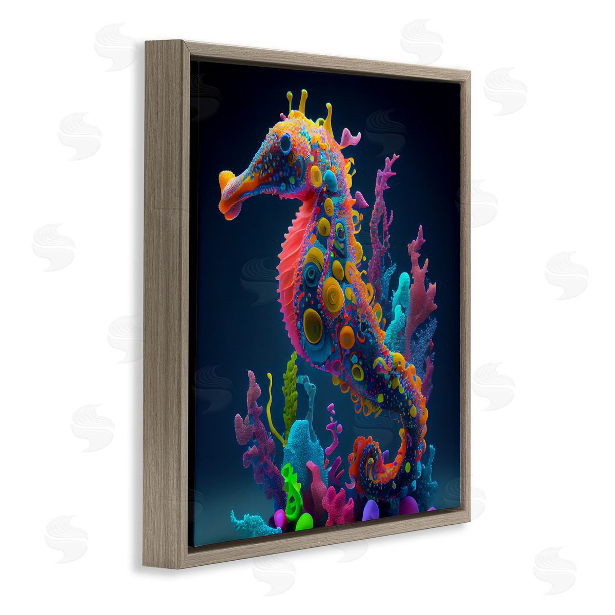 CyberGeek Design Abstract Seahorse Vivid Hues Brown Floating Frame Canvas Wall Art Print