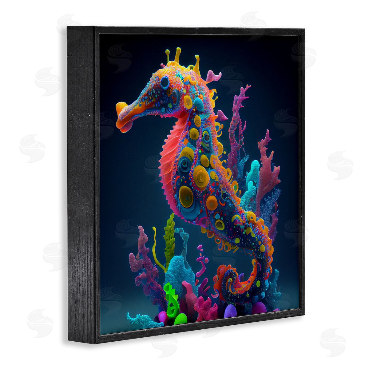 CyberGeek Design Abstract Seahorse Vivid Hues Black Framed Glicee Wall Art Print