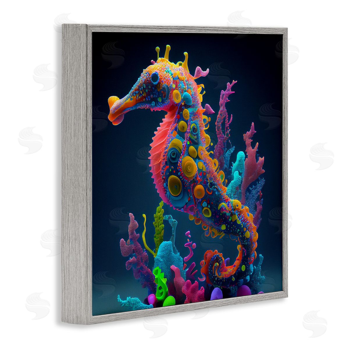 CyberGeek Design Abstract Seahorse Vivid Hues Gray Framed Glicee Wall Art Print