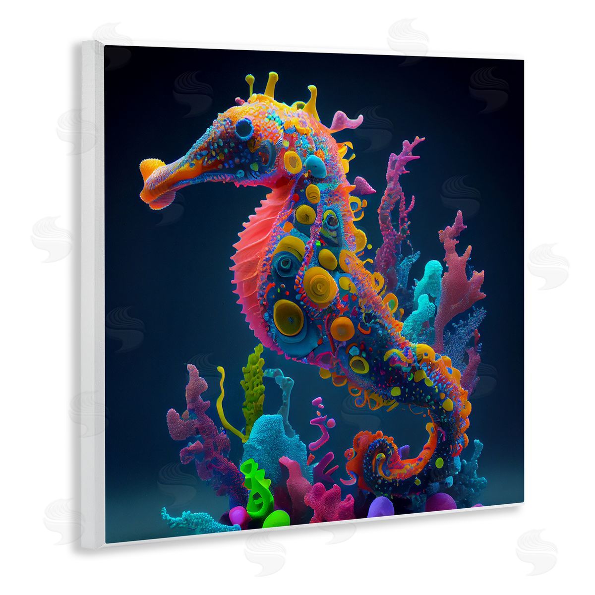 CyberGeek Design Abstract Seahorse Vivid Hues Wooden Wall Plaque Art Print