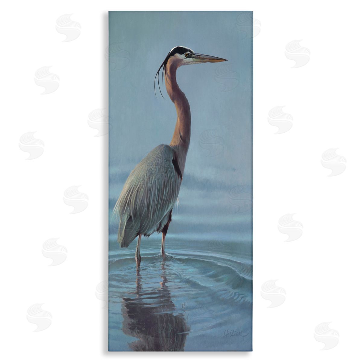 Matthew Hillier Heron Bird Perched Ocean Ripples Stretched Canvas Wall Art Print