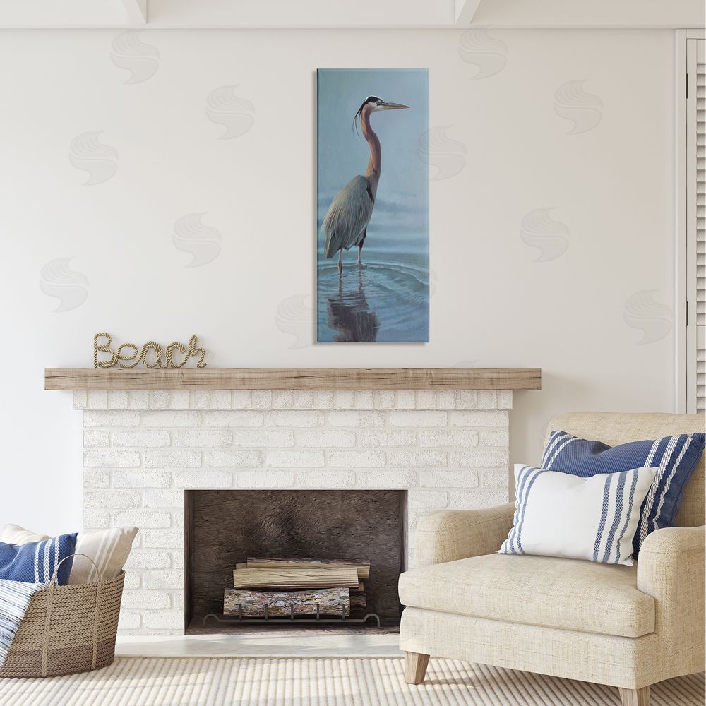 Matthew Hillier Heron Bird Perched Ocean Ripples Canvas Wall Art in Room