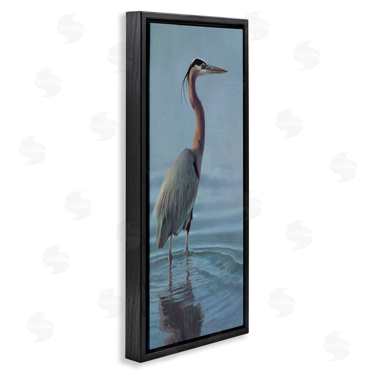 Matthew Hillier Heron Bird Perched Ocean Ripples Black Floating Frame Canvas Wall Art Print