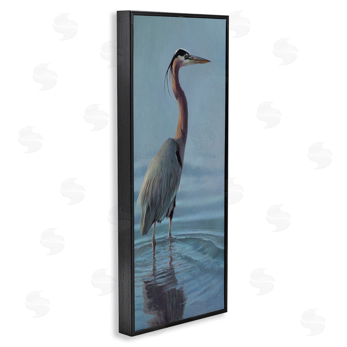 Matthew Hillier Heron Bird Perched Ocean Ripples Black Framed Glicee Wall Art Print