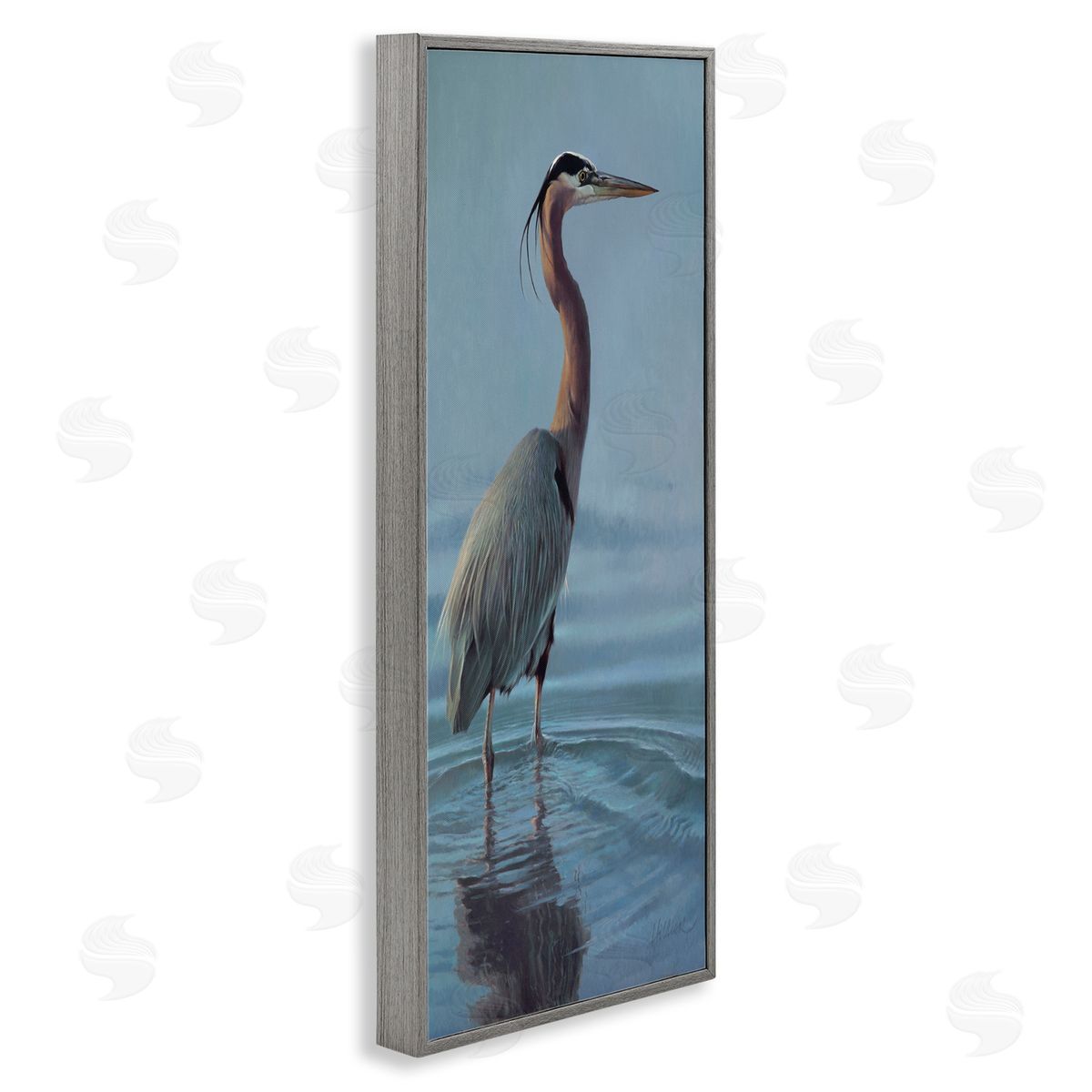 Matthew Hillier Heron Bird Perched Ocean Ripples Gray Framed Glicee Wall Art Print