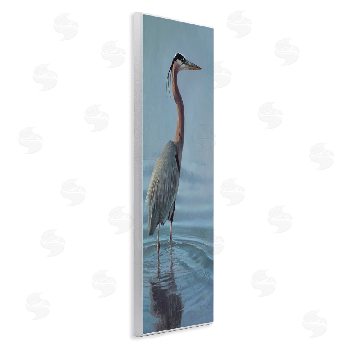 Matthew Hillier Heron Bird Perched Ocean Ripples Wooden Wall Plaque Art Print