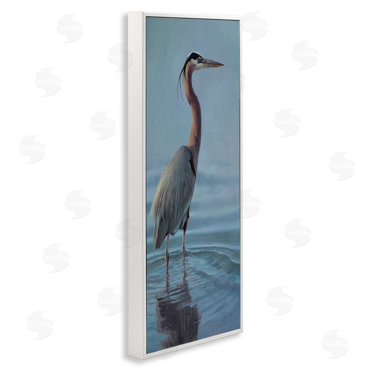 Matthew Hillier Heron Bird Perched Ocean Ripples White Framed Glicee Wall Art Print
