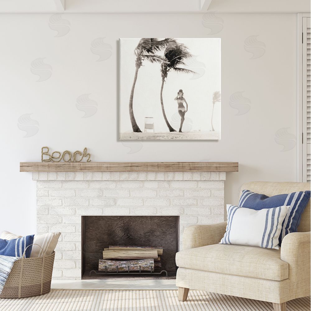 Graffitee Studios White Bikini Windblown Beach Canvas Wall Art in Room