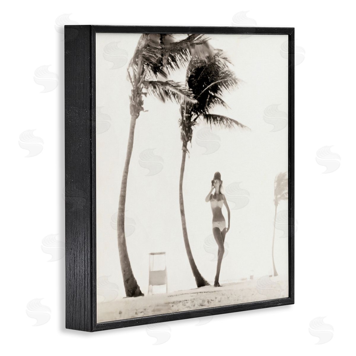 Graffitee Studios White Bikini Windblown Beach Black Framed Glicee Wall Art Print