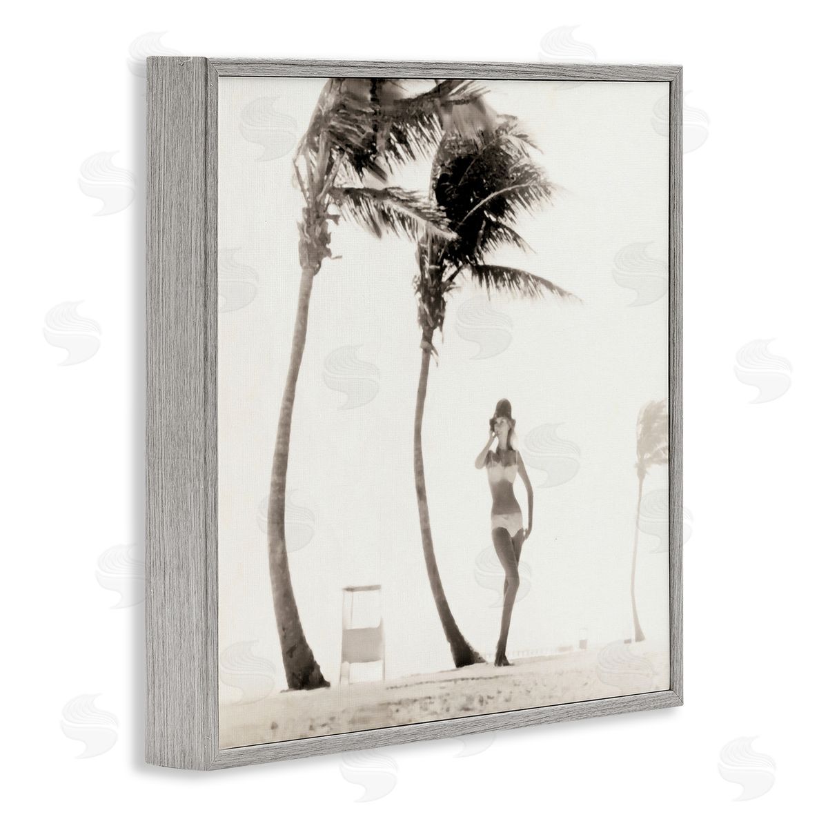 Graffitee Studios White Bikini Windblown Beach Gray Framed Glicee Wall Art Print