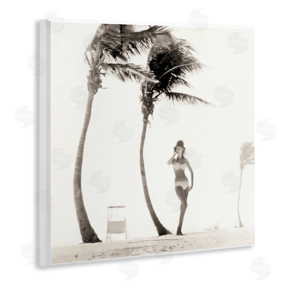 Graffitee Studios White Bikini Windblown Beach Wooden Wall Plaque Art Print