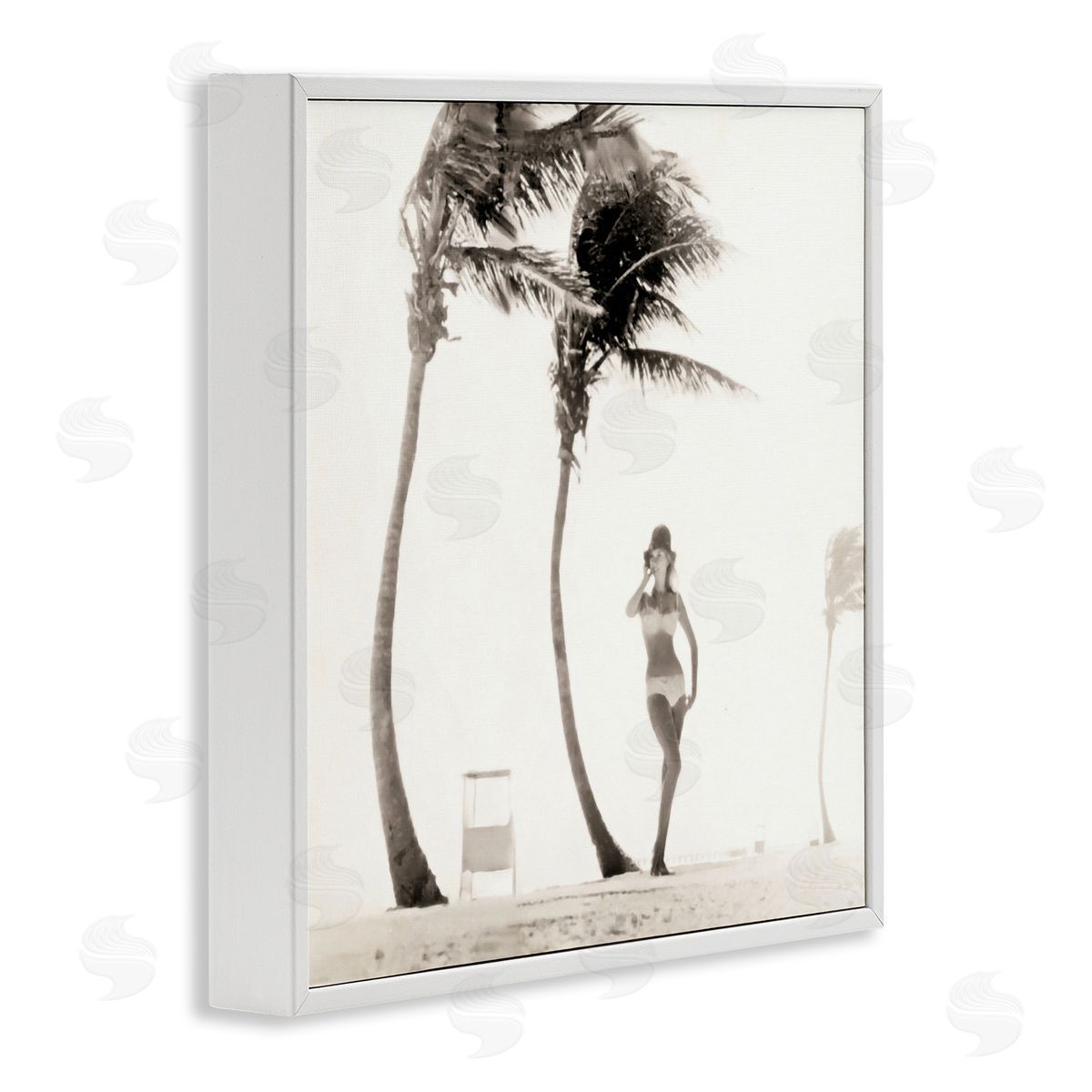 Graffitee Studios White Bikini Windblown Beach White Framed Glicee Wall Art Print