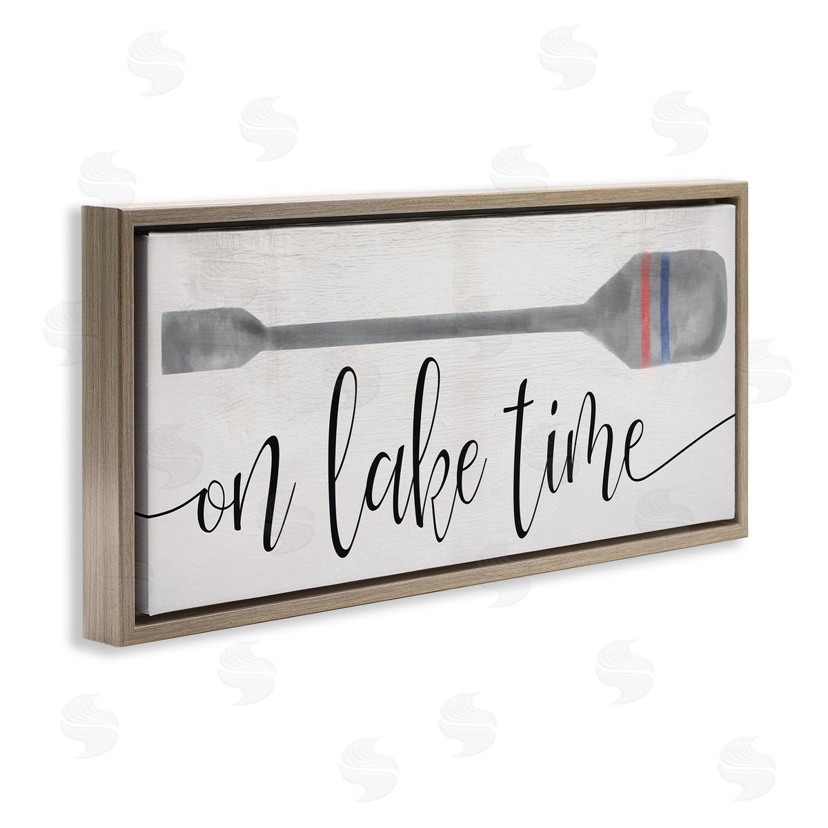Stupell Studio On Lake Time Boat Oar Phrase Brown Floating Frame Canvas Wall Art Print