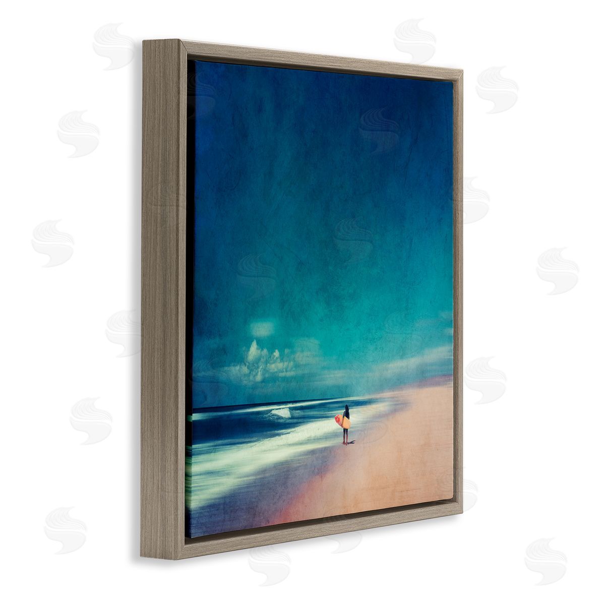 Dirk Wustenhagen Vast Beach Landscape Lone Surfer Brown Floating Frame Canvas Wall Art Print