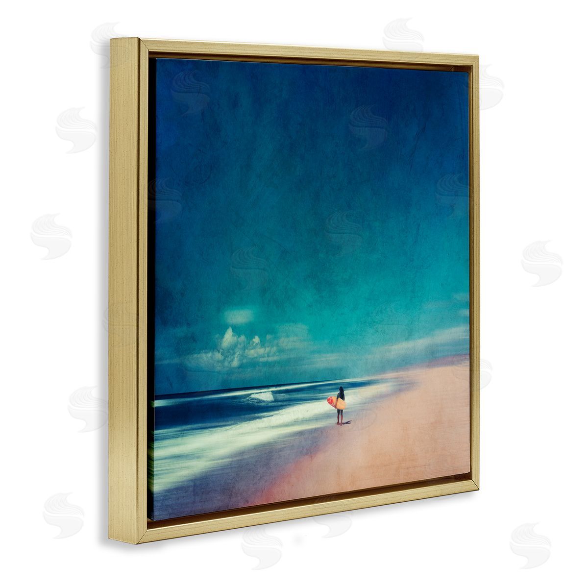 Dirk Wustenhagen Vast Beach Landscape Lone Surfer Gold Floating Frame Canvas Wall Art Print