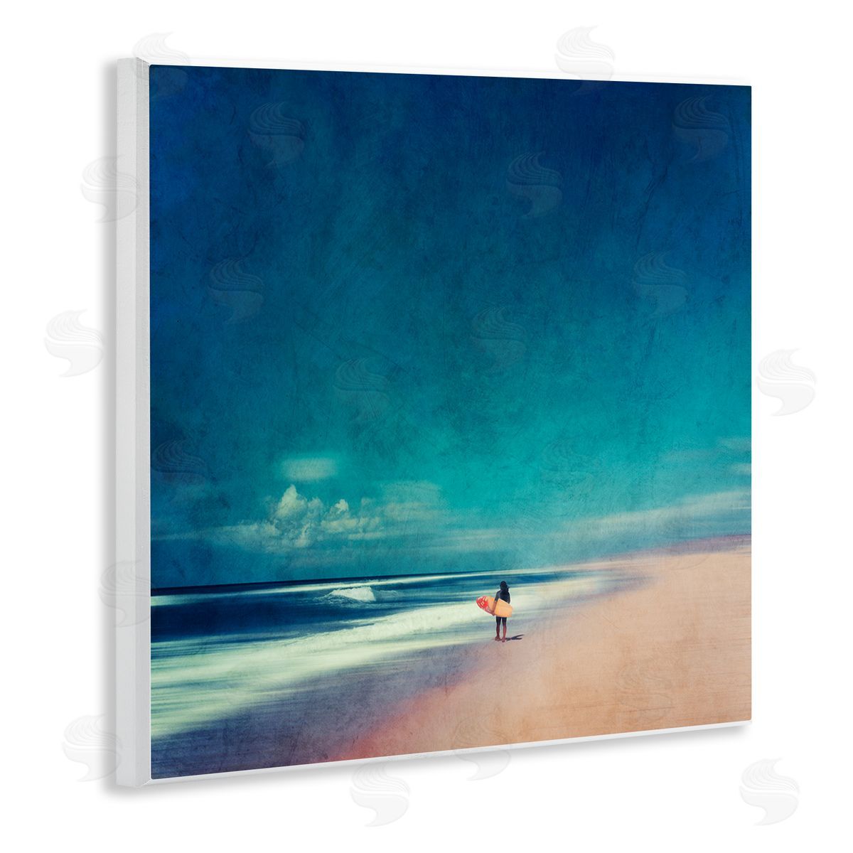 Dirk Wustenhagen Vast Beach Landscape Lone Surfer Wooden Wall Plaque Art Print