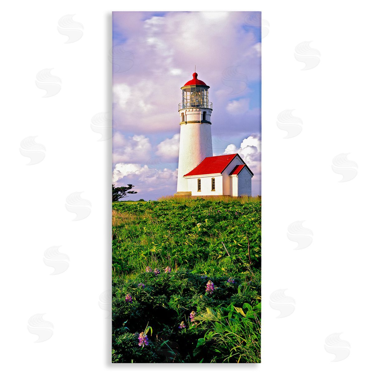 Dennis Frates Coastal Red Lighthouse Lush Garden Stretched Canvas Wall Art Print