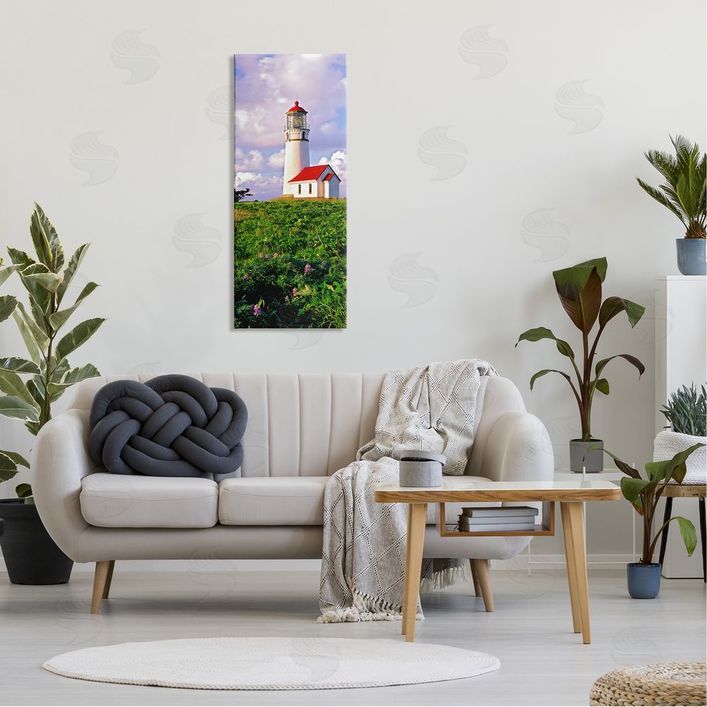 Dennis Frates Coastal Red Lighthouse Lush Garden Canvas Wall Art in Room
