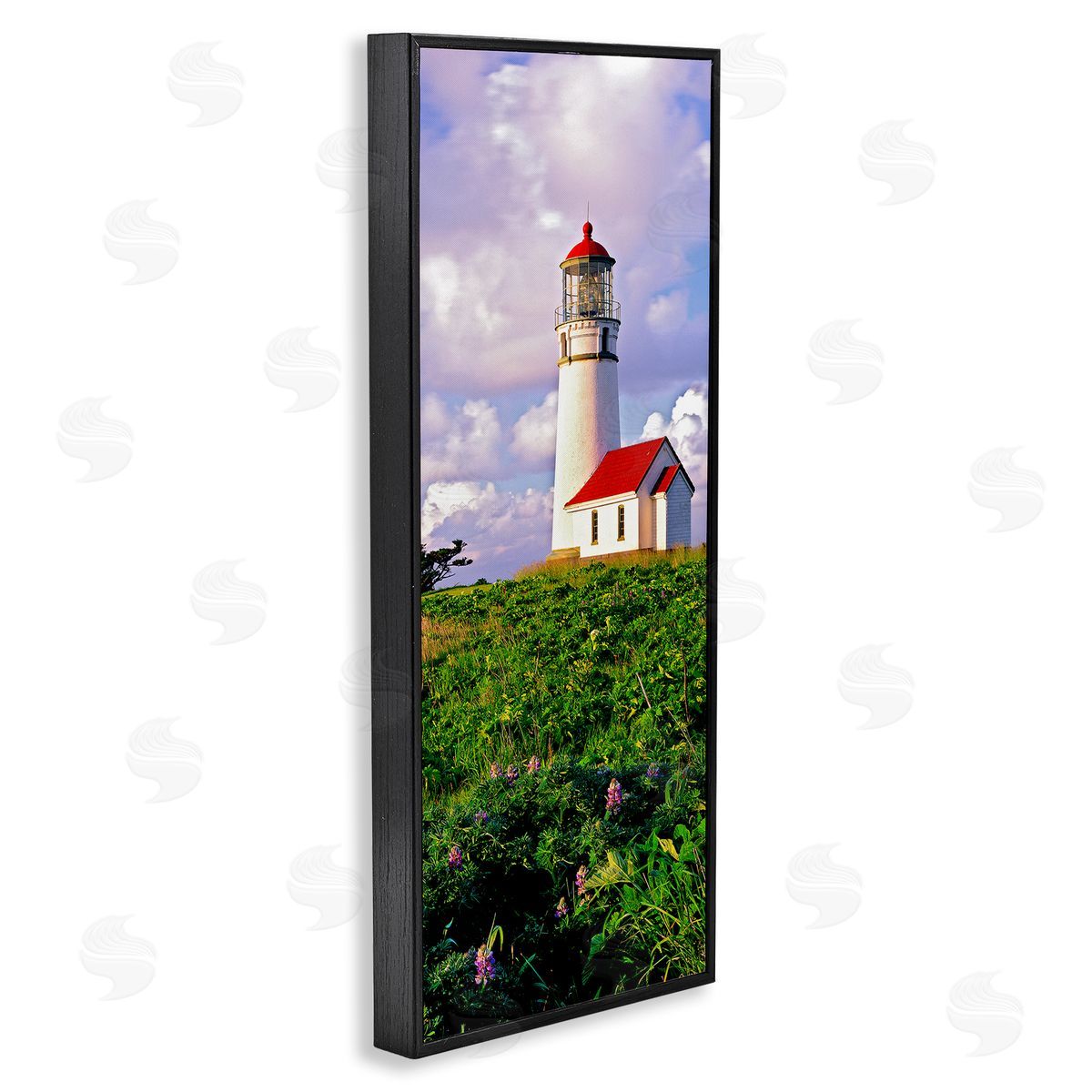 Dennis Frates Coastal Red Lighthouse Lush Garden Black Framed Glicee Wall Art Print