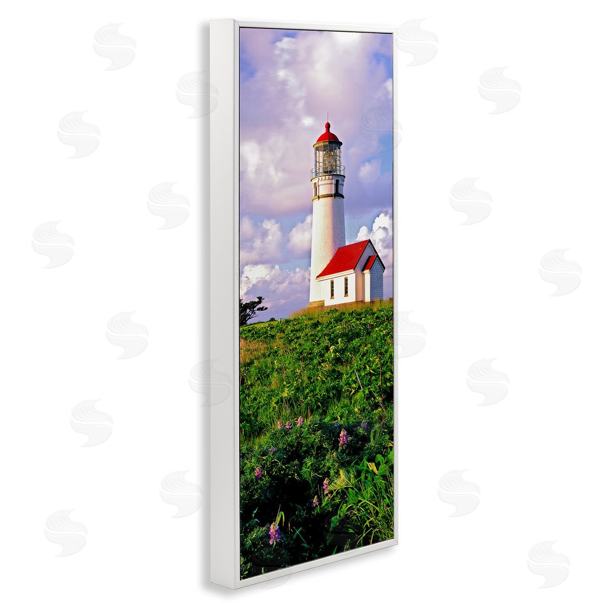 Dennis Frates Coastal Red Lighthouse Lush Garden White Framed Glicee Wall Art Print