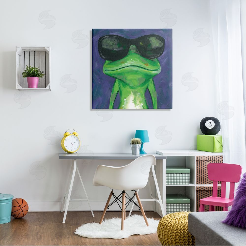 Jennifer Rutledge Frog Wearing Sunglasses Painting Canvas Wall Art in Room