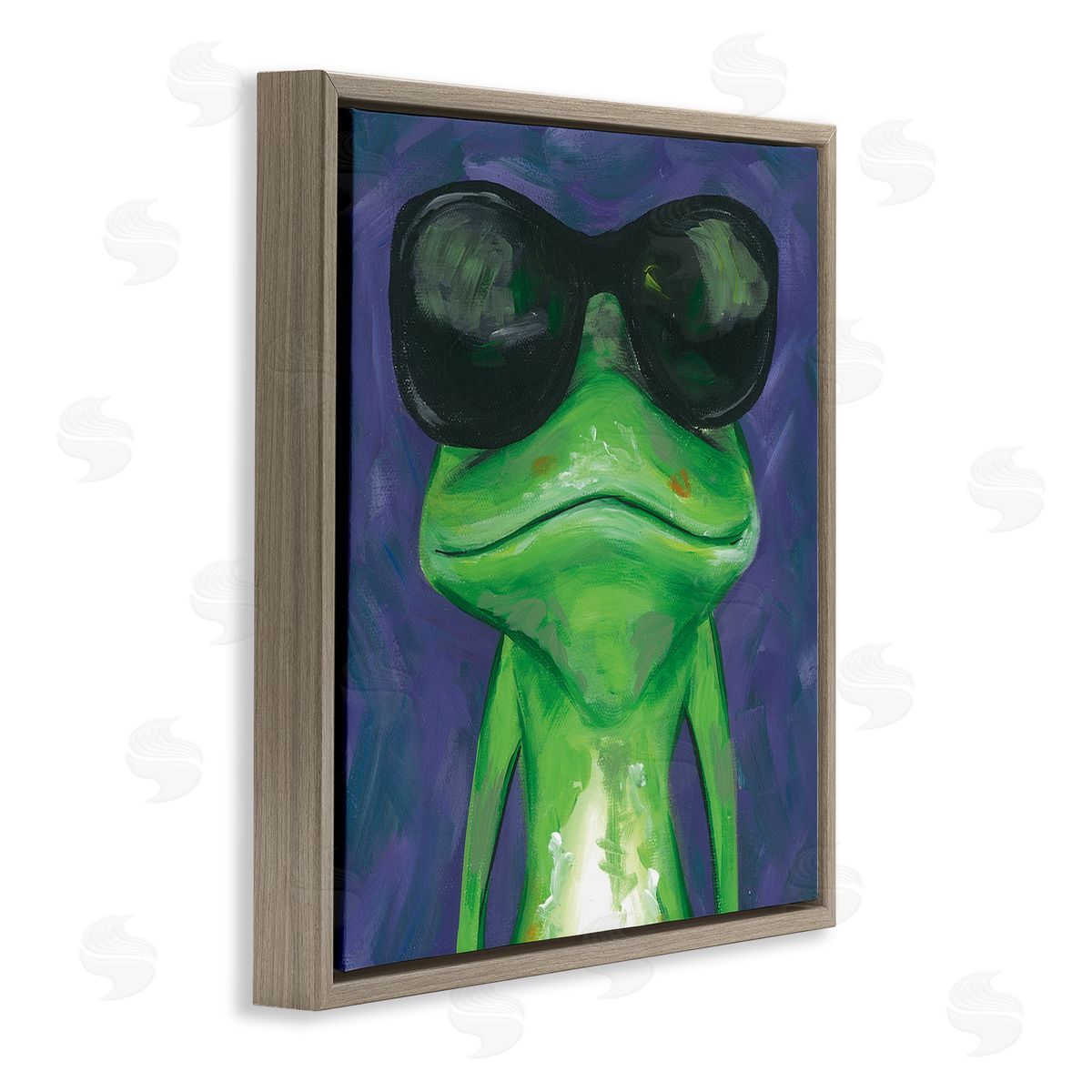 Jennifer Rutledge Frog Wearing Sunglasses Painting Brown Floating Frame Canvas Wall Art Print