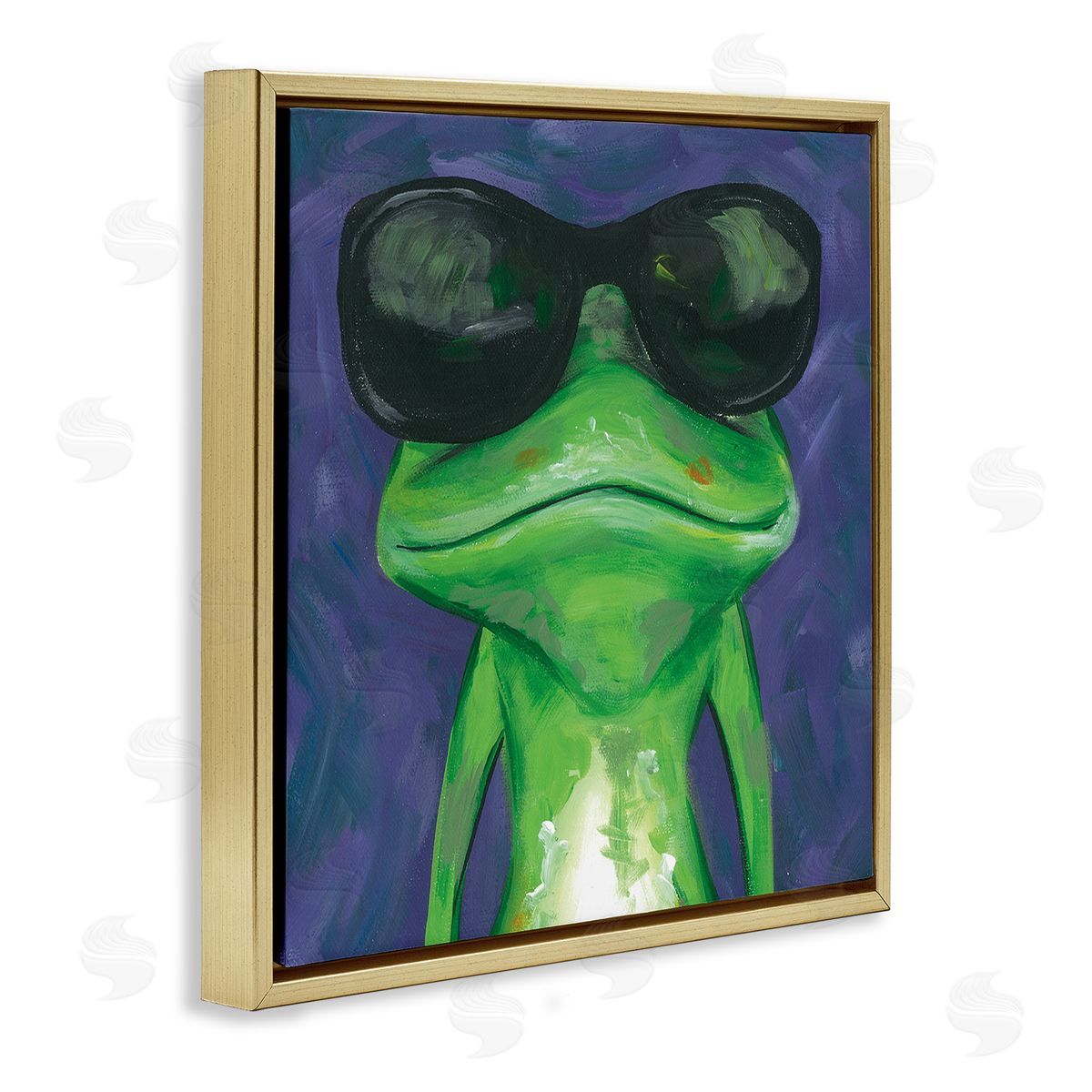 Jennifer Rutledge Frog Wearing Sunglasses Painting Gold Floating Frame Canvas Wall Art Print