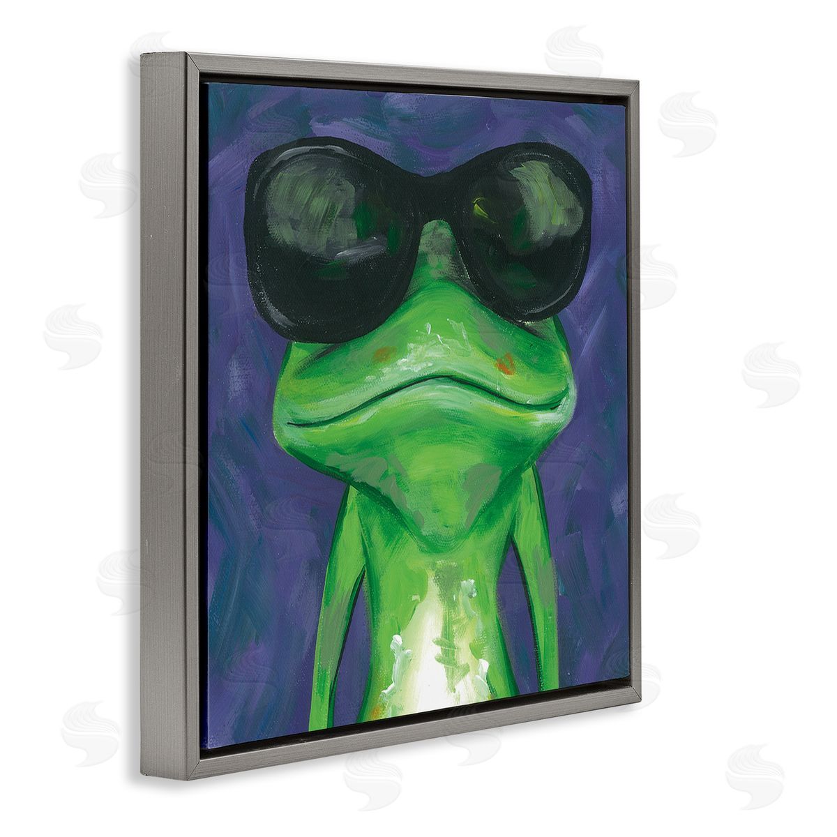 Jennifer Rutledge Frog Wearing Sunglasses Painting Gray Floating Frame Canvas Wall Art Print