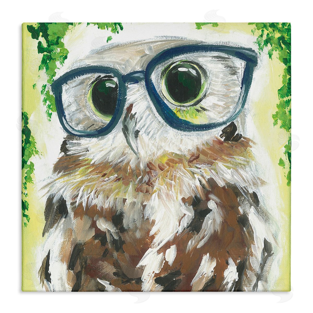 Jennifer Rutledge Owl In Glasses Ivy Plant Wildlife Stretched Canvas Wall Art Print